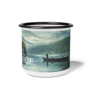 'Reel Nice' Fishing Enamel Camp Cup 12oz Outdoors Camping - Picture 1 of 6