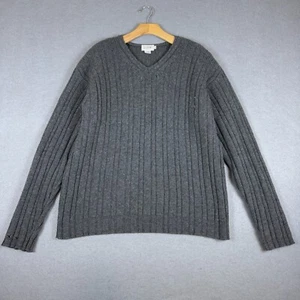 Vintage J.Crew Damen Pullover Lammwolle gerippt V-Ausschnitt grau Grobstrick  - Bild 1 von 6