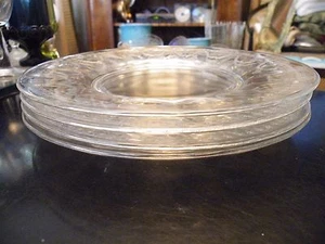 Set of 4 Fostoria Clear Sherman #869 Stem #77 Needle Etch Luncheon Plates RARE - Picture 1 of 5