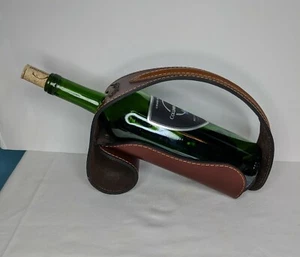 Argentina Two-toned Brown Leather Wine Bottle Holster Holder Caddy Top-stitched - Picture 1 of 10