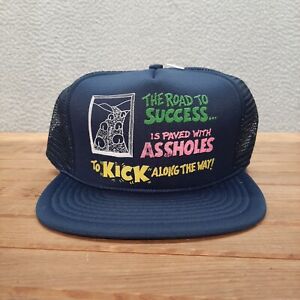 Vintage Snapback Hat Adult Blue Mesh Back Trucker Cap Funny Humor Retro 1990s