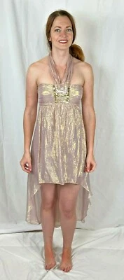 NWT - Orig $259 - Oleg Cassini - Rose Gold Halter Dress, High-low hem - Sz 14 - Image 1 of 4