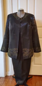 Giovanna Signature 3PC Black Shiny Formal Skirt Suit Tank Embroidered 16W - Picture 1 of 12
