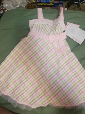 Vestido Youngland Niñas Talla 5 Nuevo con Etiquetas Rosa Verde Brillo Plateado Borde de Ojales  Foto 1 de 2