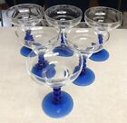 6 LIBBEY METROPOLIS BLUE MARGARITA GLASSES COBALT BALL STEMS New