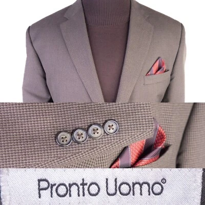 Pronto Uomo Men's Sport Coat Blazer Jacket Two Button Houndstooth Brown 46R EUC - Image 1 of 4