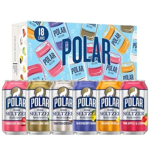 Polar Seltzer Water Sampler Variety Pack, 12 fl oz cans, 18 pack - Picture 1 of 7