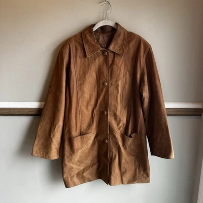 Abrigo L.G.L Vintage Marrón Cuero Coñac Gamuza Tareas de Granero Italia Para Mujer’s Mediano Foto 1 de 4