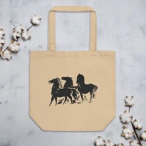 Minimalist Horse Art Organic Reusable Cotton Tote Bag - Picture 1 of 3
