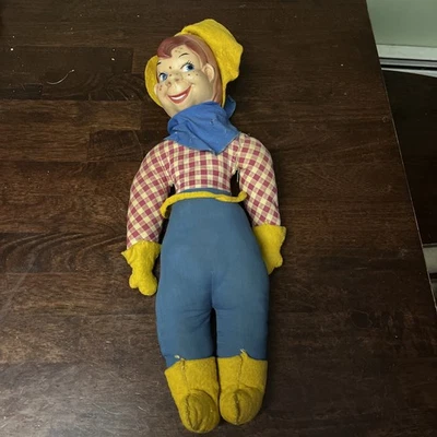 "Muñeca de tela Howdy Doody vintage de 17"" cara de plástico botas sombrero de fieltro de los años 50" Foto 1 de 4