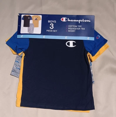 Champion Boys 4T Conjunto 3 Piezas Ropa Activa 2 Logo Camisas y 1 Pantalón Corto Nuevo Foto 1 de 4