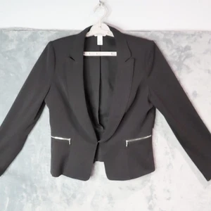 White House Black Market Blazer Damen 14 schwarz Schößchen Jacke Reißverschlusstaschen Karriere - Bild 1 von 14