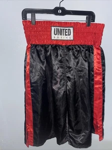 UNITED Boxing Black/Red XXL Boxing Shorts Trunks Satin Stretch - Picture 1 of 3