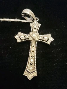 Designer Sterling Silver 925 Diamond Cross Enhancer Pendant - Picture 1 of 3