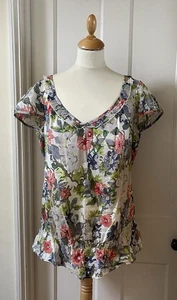 Esprit lightweight cotton blouse top, floral beige pink green blue, 16 - Picture 1 of 6