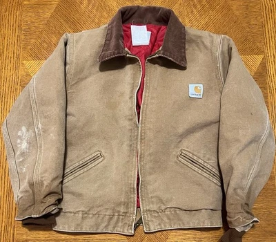 Vintage Carhartt  Jacket Red Quilt Lined Boys Brown Size ? Measurements In Pics - Image 1 of 4