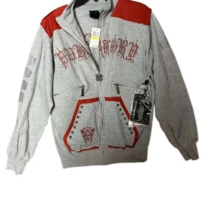 Blac label Men's Gray Quilted L Studded Graphic Design Zip-Up Vintage Y2K - Picture 1 of 4
