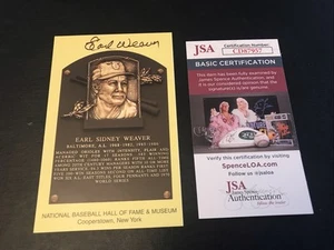EARL WEAVER Orioles Signed Yellow HOF Plague Postcard COA JSA autograph Auto - Picture 1 of 2