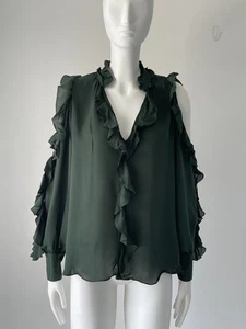 Blusa Top PARKER Verde Hombro Frío Volantes Para Mujer Talla XS - Imagen 1 de 5