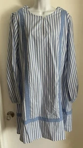 Land’s End 100% Cotton Blue Striped Dress Swim Coverup Eyelet Lace L 14 16 - Picture 1 of 4