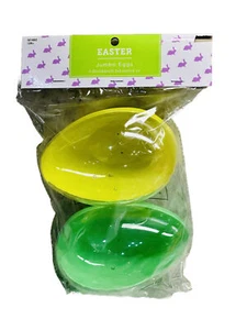 LARGE JUMBO FILLABLE EASTER EGG PLASTIC CONTAINER Lot of 2 Green Yellow 6 Inches - Picture 1 of 5
