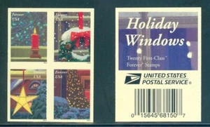 US 5145-5148 Christmas Windows, Block/4 from booklet, MNH, Reactive to UV Light - Picture 1 of 1