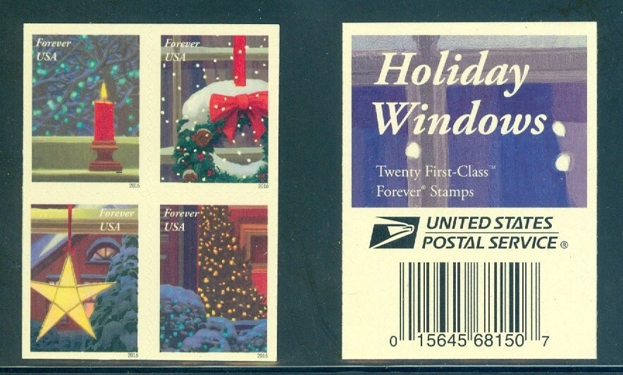 US 5145-5148 Christmas Windows, Block/4 from booklet, MNH, Reactive to UV Light - Image 1 of 1