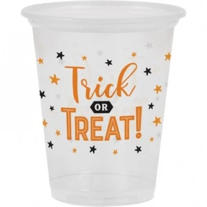 Halloween Trick or Treat Clear 16 oz Plastic Cups 8 Per Pack Party Tableware - Picture 1 of 1