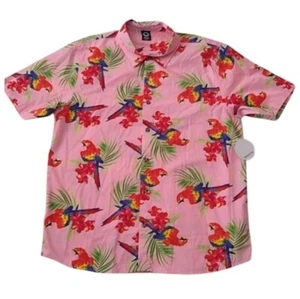 Neff Aloha Hawaiian Pink Button Down Shirt with Macaws Parrots, size Large - Picture 1 of 9