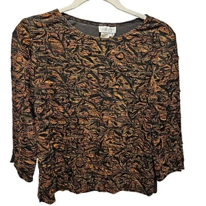 Coldwater Creek Woman Size S Textured Stretch Top Colorful 3/4Sleeve Art Autumn - Picture 1 of 5