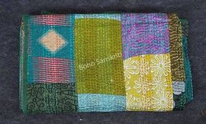 Summer colorful patchwork kantha quilts Handmade Indian blankets Bohemian throw - Picture 1 of 73