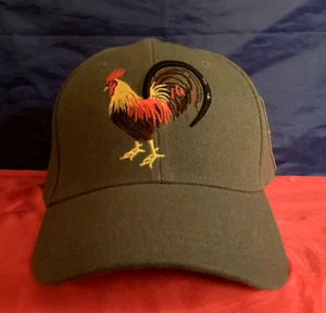 MEN'S CAP - Brown Canvas with Embroidered Rooster Design - One Size Adjustable - Picture 1 of 6