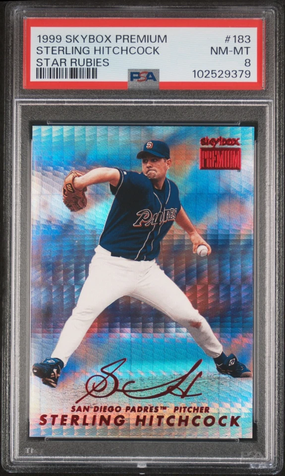 1999 SKYBOX PREMIUM STAR RUBIES #183 STERLING HITCHCOCK PMG SP #/50 PSA 8 NM-MT - Image 1 of 2