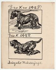 1928 Dachshund Dog Russische Kunst Russian Art Sermoskin Original Ink drawing