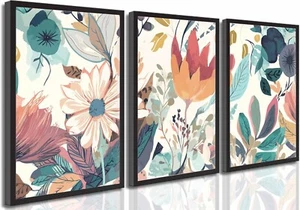 3 Pcs Boho Wild Flowers Canvas Wall Art Neutral Watercolor Boho Abstract Floral - Picture 1 of 5
