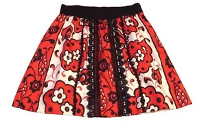 Leifsdottir Anthropologie Silk Skirt Black Red Floral Sz 0 - Picture 1 of 8