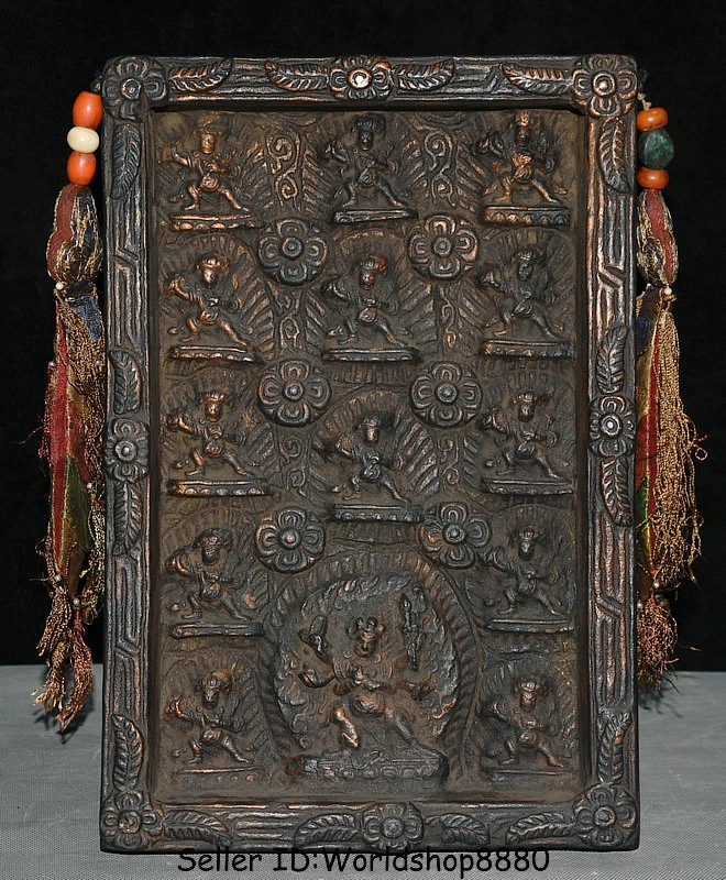 14.4" Raro Antiguo Tibetano Budismo Madera 6 Brazos Mahakala Iraz Deidad Buda Santuarios Foto 1 de 4