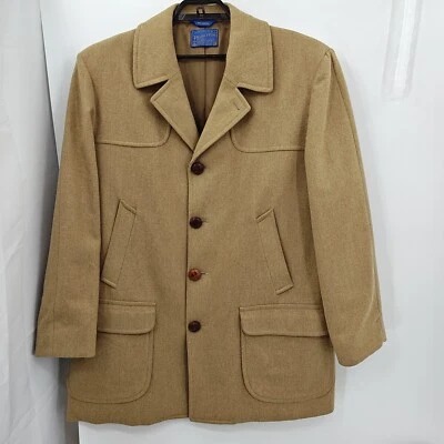 Pendleton Mens Beige Wool Over Coat Jacket Size 46 Overcoat Made USA - Image 1 of 4