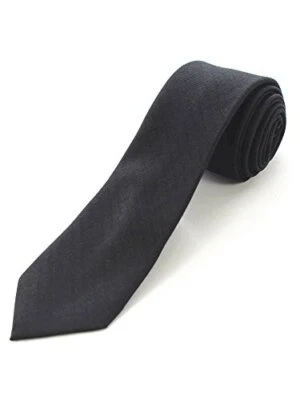  Corbata ajustada de lana de cachemir lisa de 2,4" de algodón para hombre negra-1 Foto 1 de 4