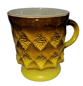 Fire King  Kimberly Coffee Mug Anchor Hocking Diamond Brown/Yellow  vintage - Picture 1 of 9