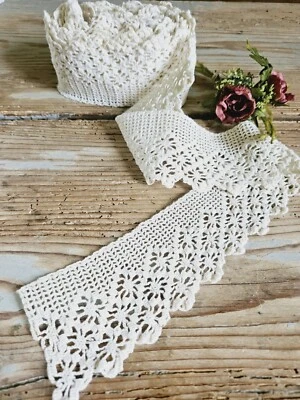 Pizzo Bordura Ad Uncinetto Filet Cotone Fine Color Avorio Metri 3,5 Altezza 6 cm - Immagine 1 di 4