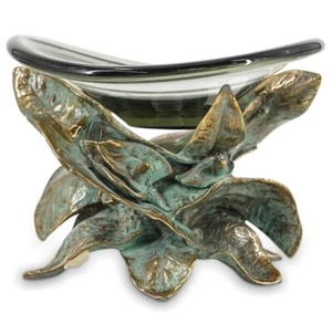 Murano Glass Bowl On  Venturi Arte Bronze foliage Stand Holder Fine Art 8.75”H - Picture 1 of 11
