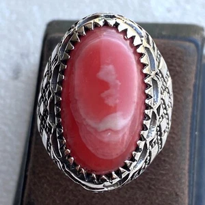 AAA 925 Sterling Silver Men Ring natural Yemen red coral stone مرجان احمر طبيعي - Picture 1 of 11