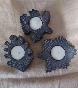 Soapstone Leaf Shaped Tealight Holders Set Of 3 Fair Trade SERRVE New In Box - Picture 1 of 22