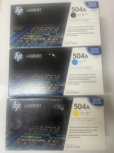 Genuine Sealed HP 504A Black Cyan Yellow Toner Cartridge LaserJet CP3525 CM3530 - Afbeelding 1 van 8