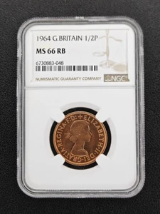 1964 Great Britain 1/2P Half Penny NGC MS66 RB Brilliant Uncirculated Coin - Picture 1 of 2