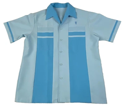 Vintage Iolani Hawaiian Mens Shirt Light Blue Polyester Leisure Suit Med?? B32 - Image 1 of 4