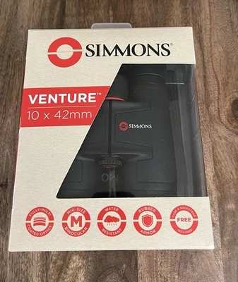 Simmons Venture 10x42 Binoculars Bk-7 Glass Black Roof Prism Case Strap - Image 1 of 3