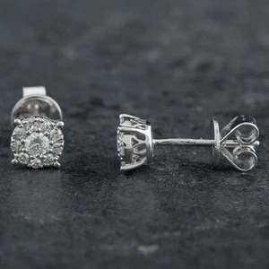 Second Hand 14ct White Gold 0.32ct Brilliant Cut Diamond Round Cluster Stud E... - Picture 1 of 1