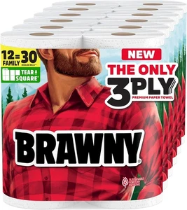 Brawny Tear-A-Square 3-Ply Paper Towels, 12 XL Family Rolls /Quarter, Half, Full - Picture 1 of 9